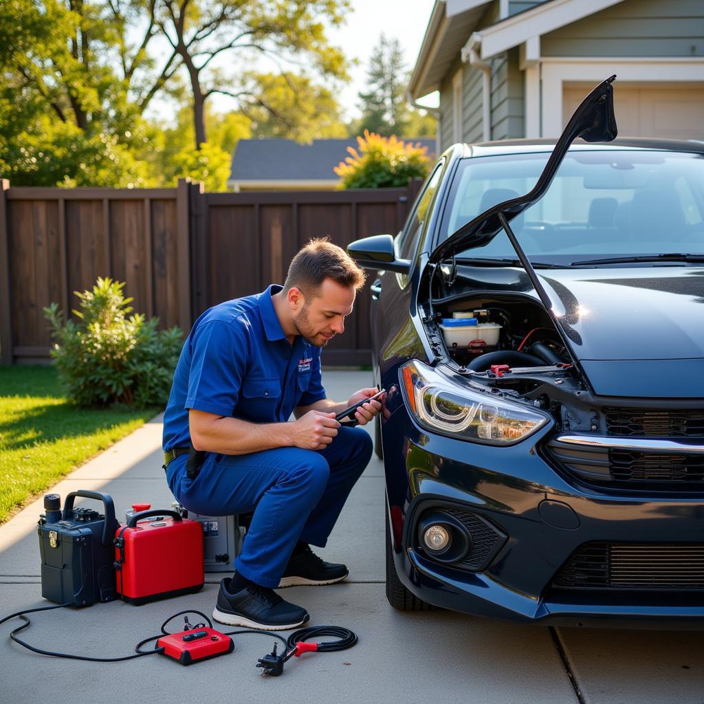 Mobile Mechanic Repairing Car AC System