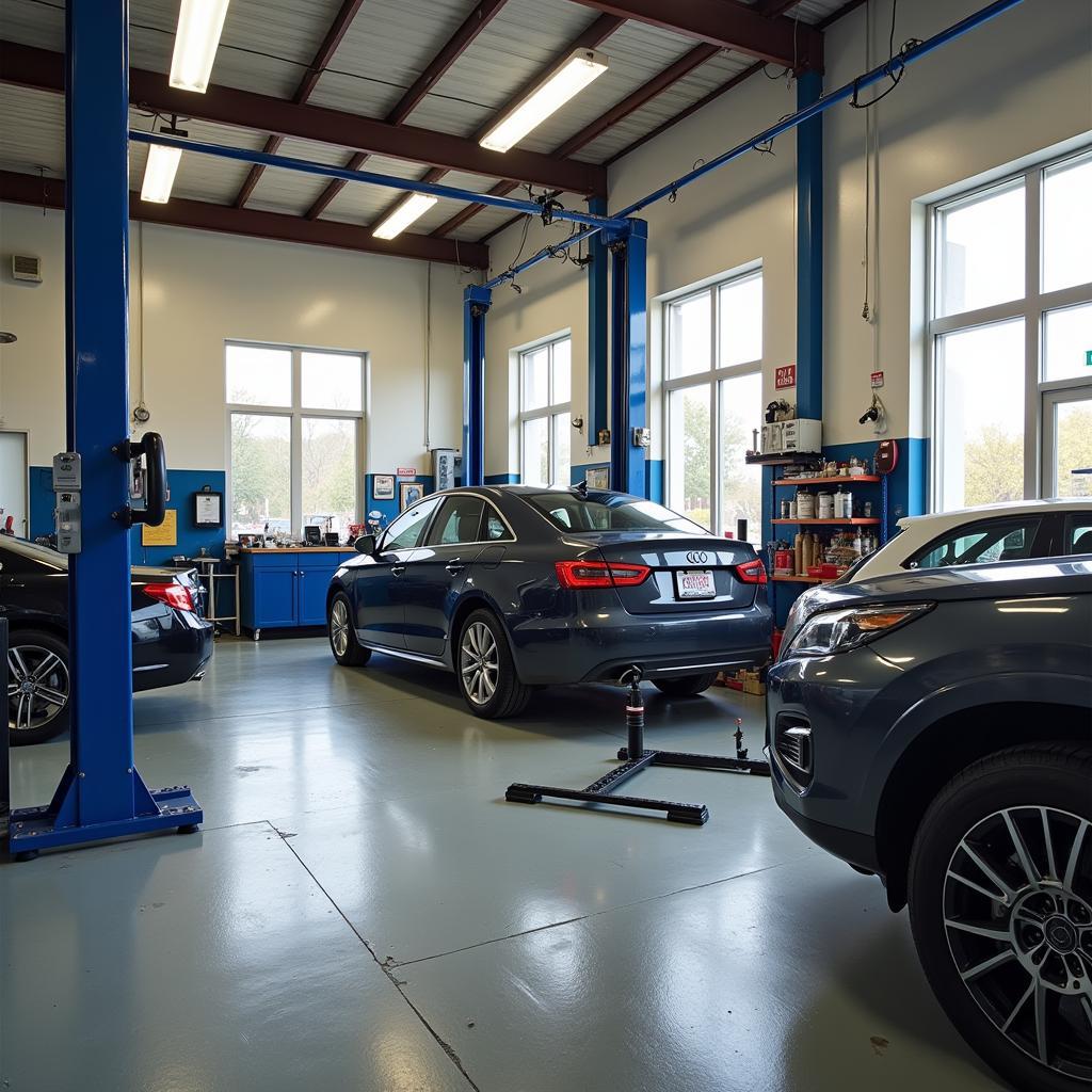 Modern Auto Repair Shop Interior with AC Repair Equipment