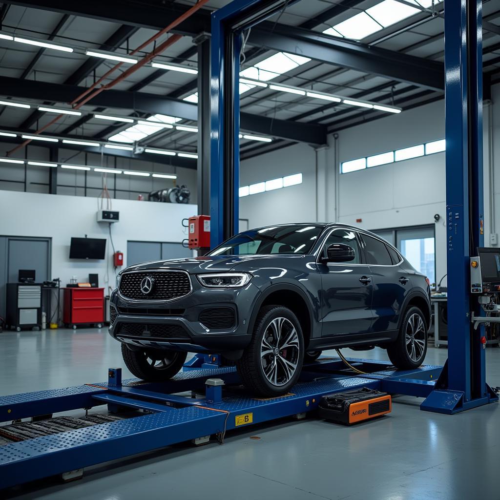 Modern Car Alignment Equipment in a Workshop