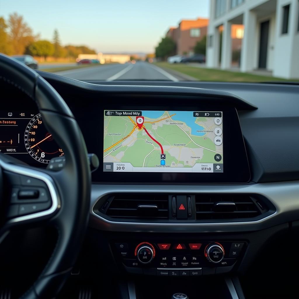 Modern Car GPS System Displaying Navigation Information