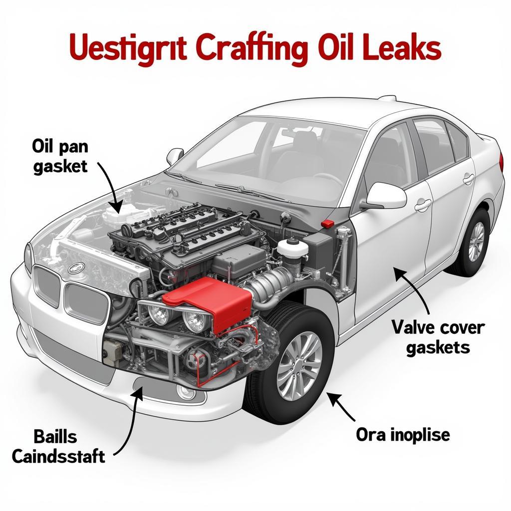 Multiple Oil Leak Locations in a Car Engine