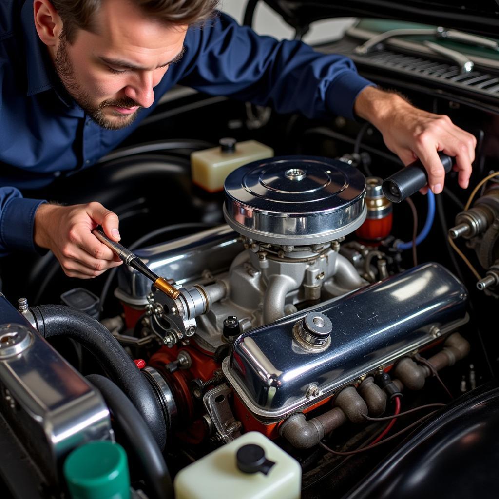 Inspecting a Muscle Car Engine Compartment