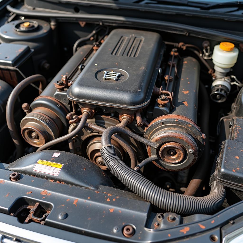 Neglected Car Engine Showing Wear and Tear