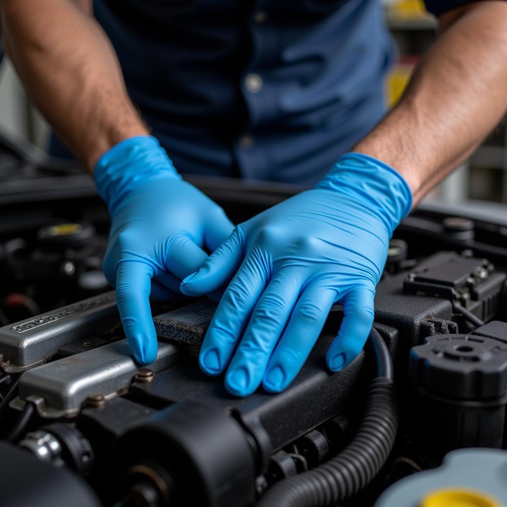 Nitrile gloves for car repair