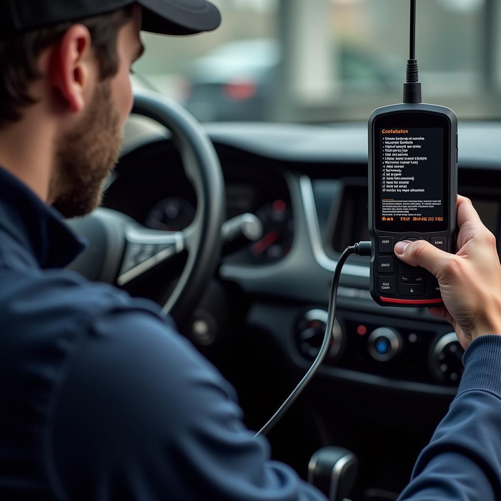 OBD-II Scanner Diagnosing Car