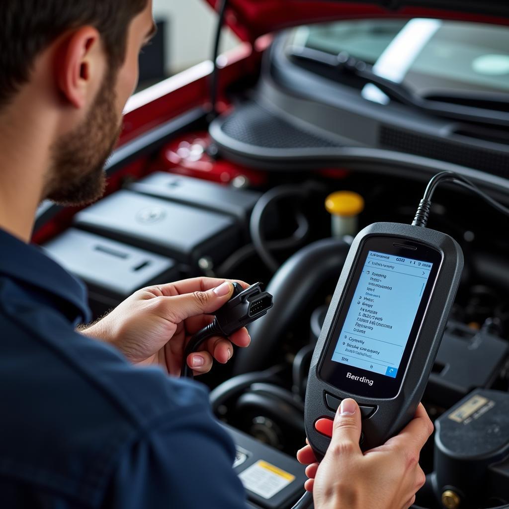 OBD Scanner Reading Engine Codes on a Car