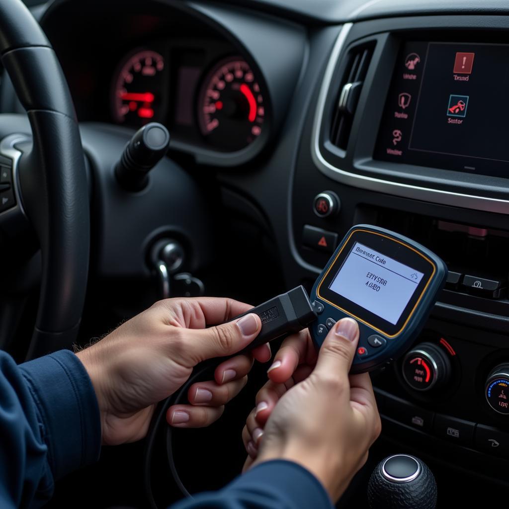 Using an OBD2 scanner to diagnose a car service problem for efficient troubleshooting.