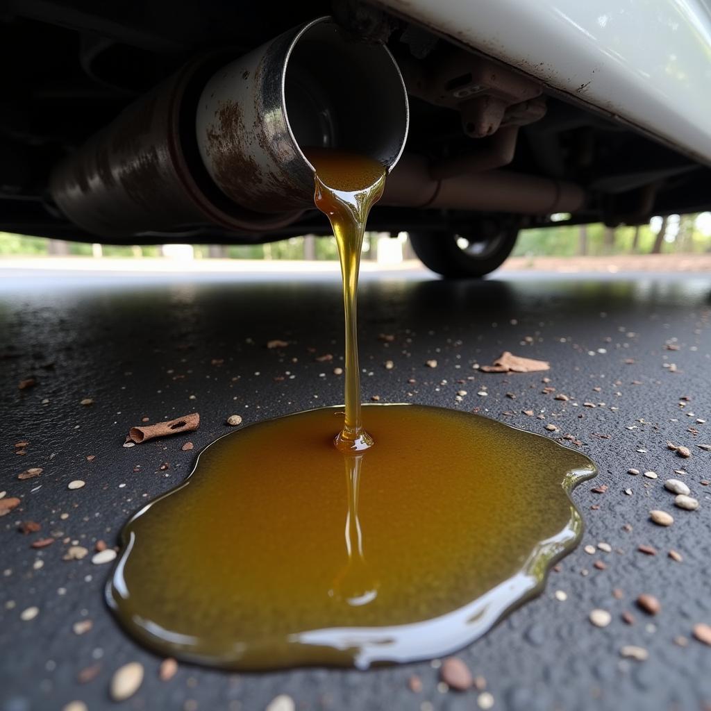 Oil leak visible under a car, indicating potential low oil pressure