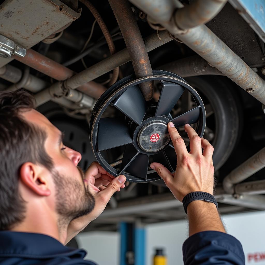 Inspecting Condenser Fan in Older Car