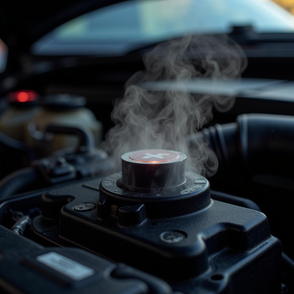 Overheating car engine with steam coming out