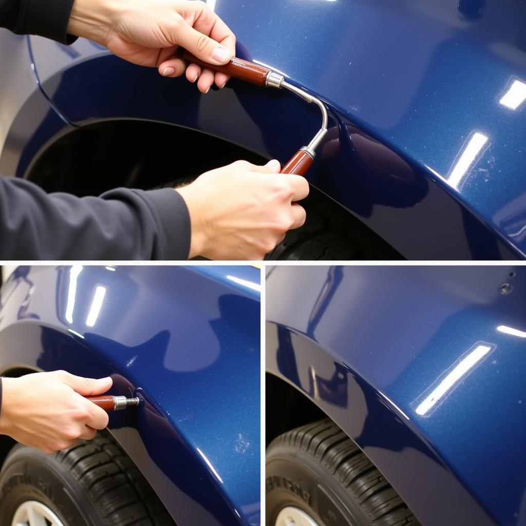 Paintless Dent Repair Process on a Car Fender