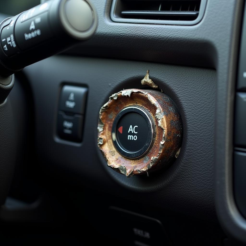 Close-up of a Peeling AC Button in a Car