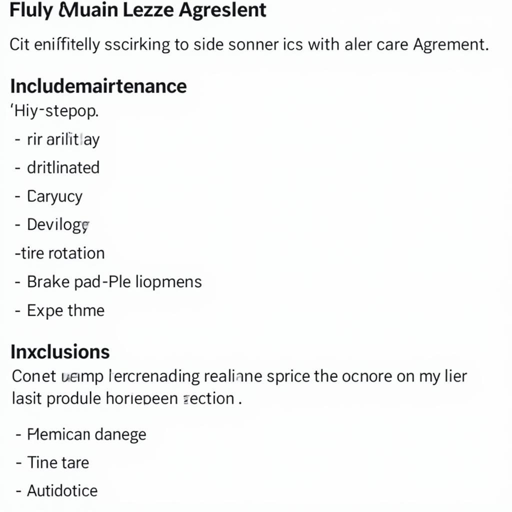 Personal Car Lease Maintenance Agreement Example