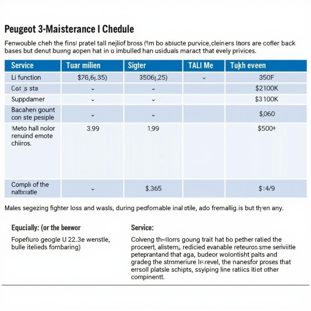 Peugeot Maintenance Schedule Chart