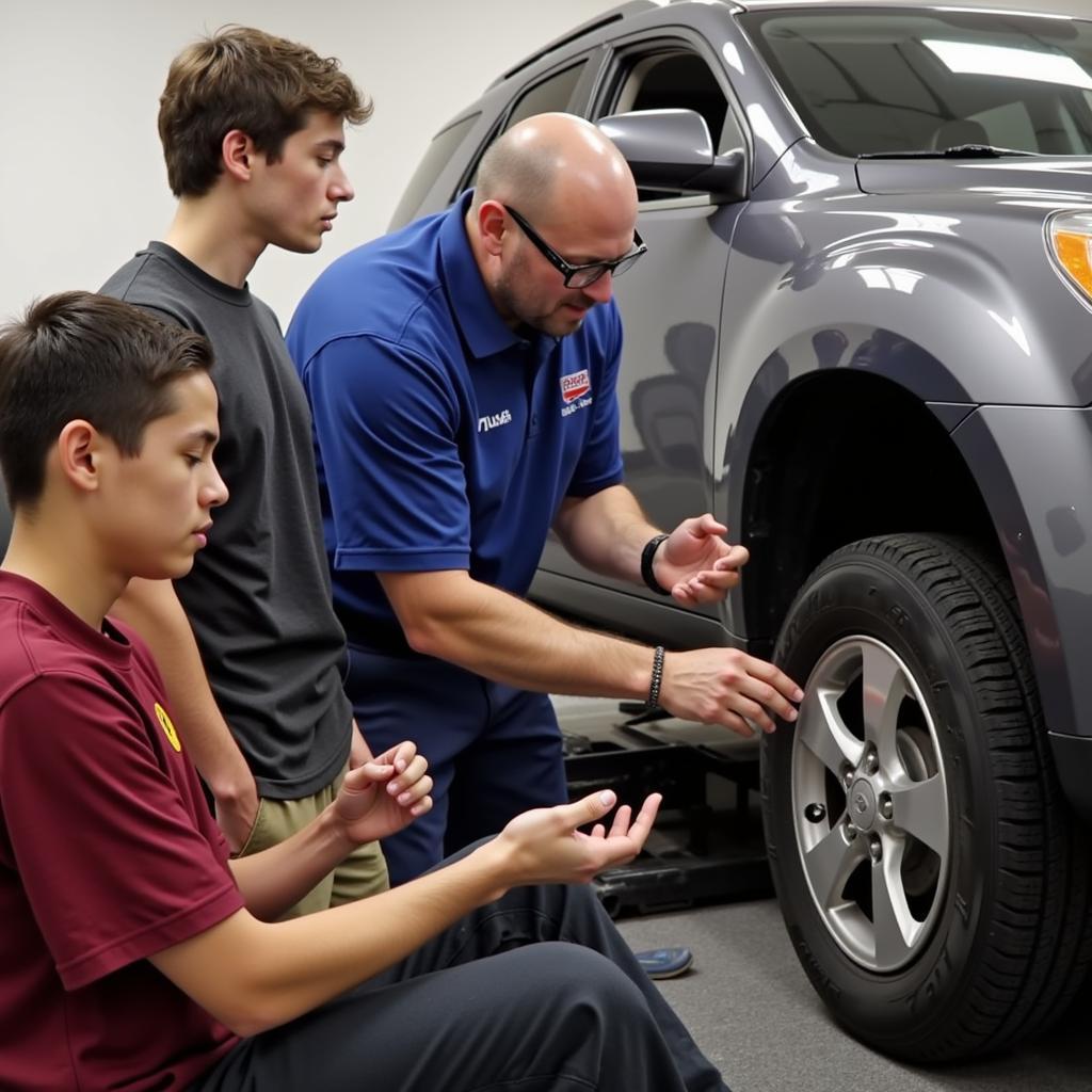 Instructor Guiding Students in a Philadelphia Car Maintenance Class