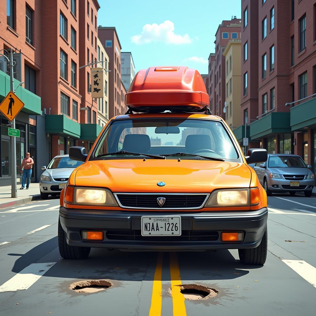 Pizza Delivery Car Maintenance in City Driving