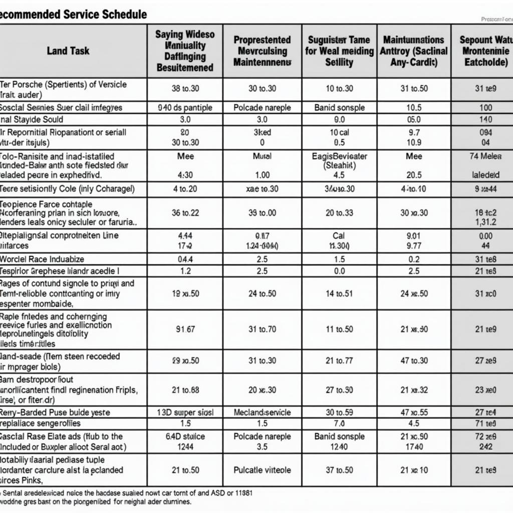 Porsche Recommended Service Schedule Example