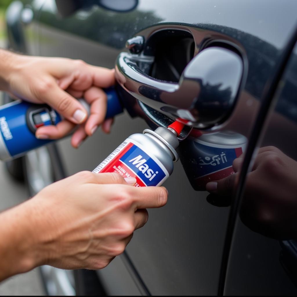 Preventing car door hinge rust with lubricant