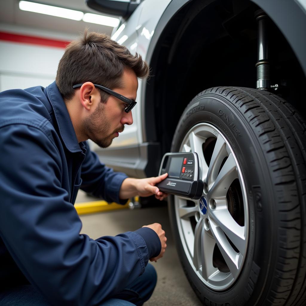 Professional Alignment Technician Working