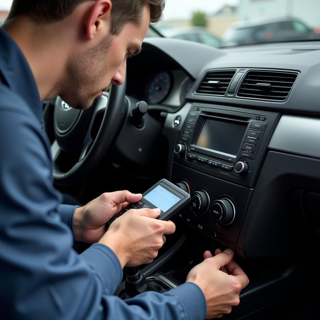 Professional Car Audio Repair - Technician diagnosing a complex car audio system