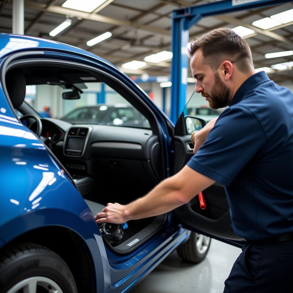 Professional Car Door Repair in a Workshop