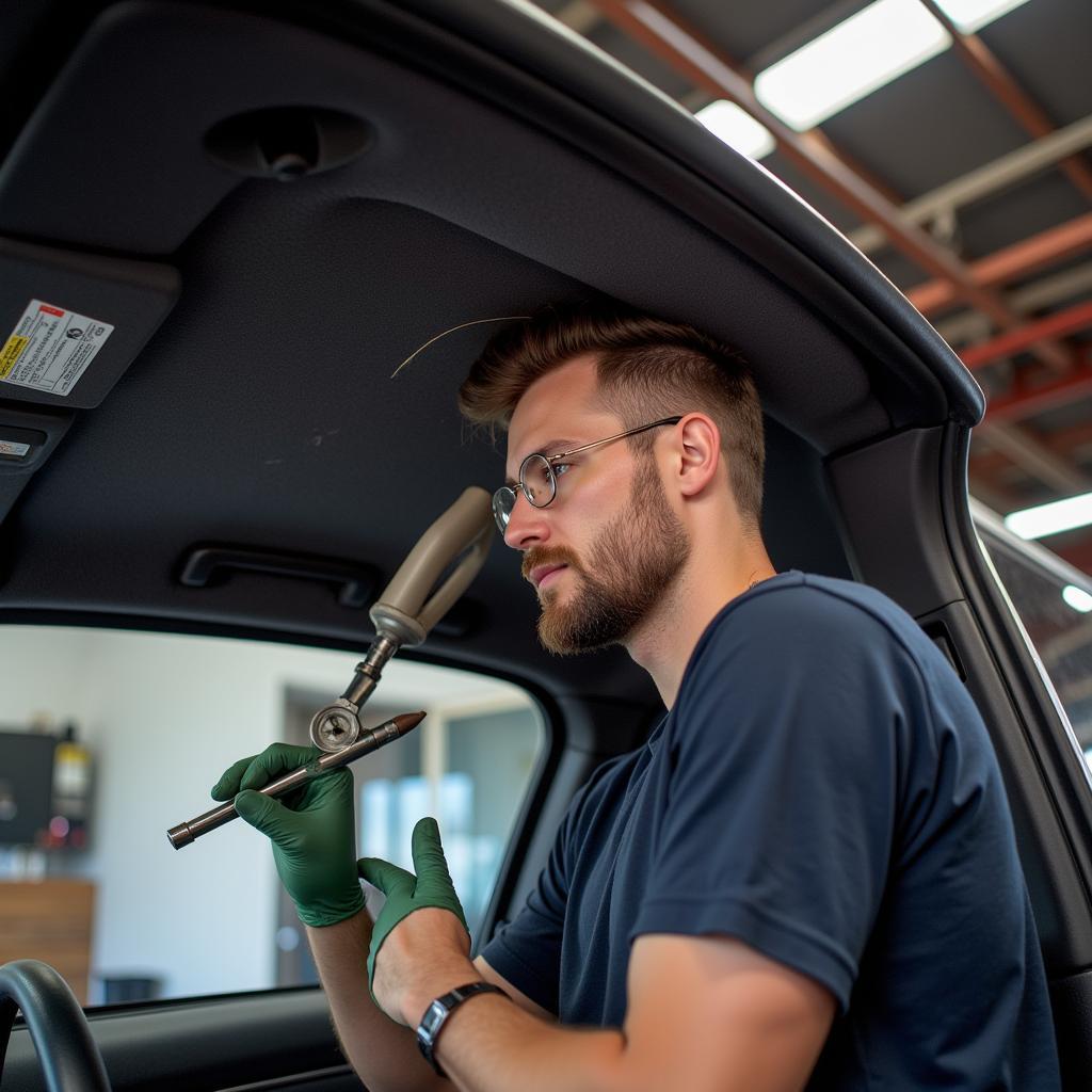 Professional car headliner repair for cigarette burns