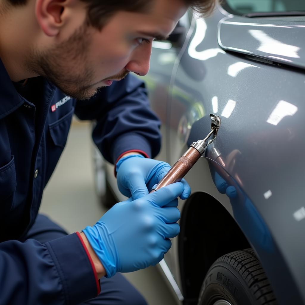 Professional car paint repair for a deep chip