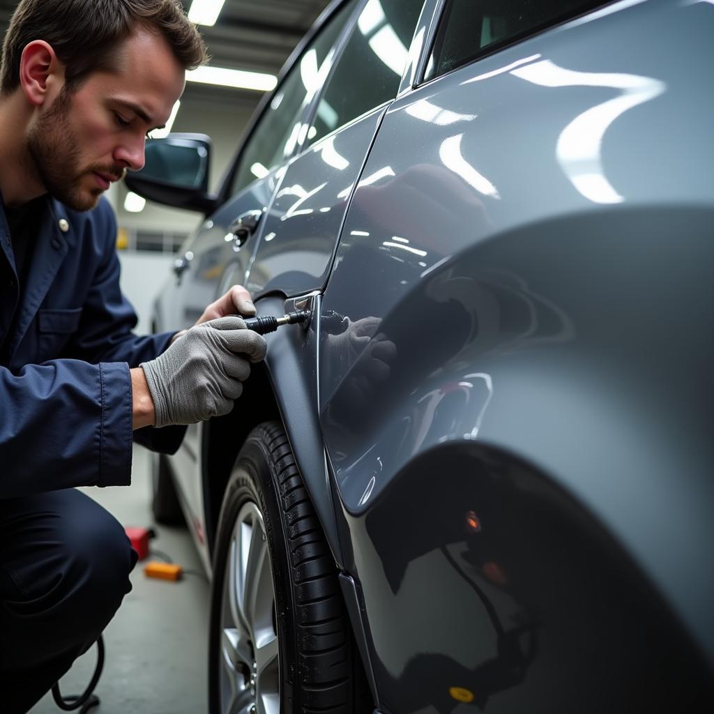 Professional Dent Repair Process in a Body Shop