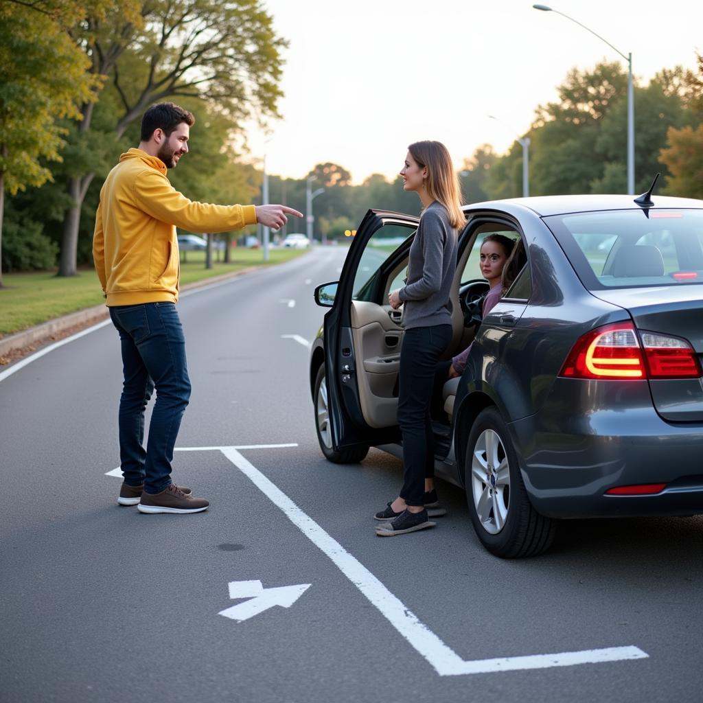 Professional Driving Instructor Demonstrating Parking Techniques