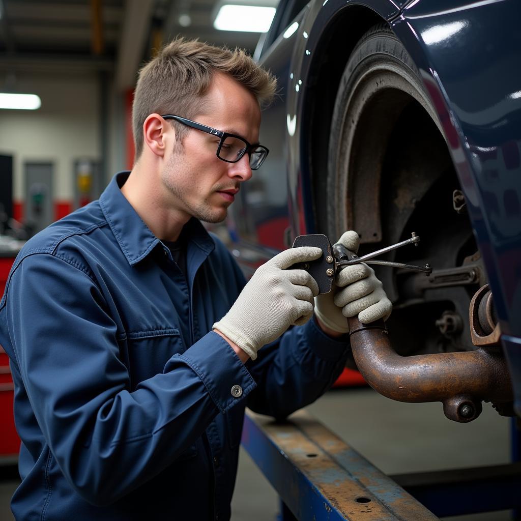 Professional Mechanic Inspecting Car Header