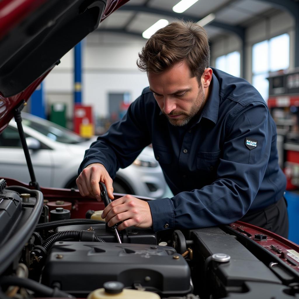 Professional Mechanic Repairing Oil Leak