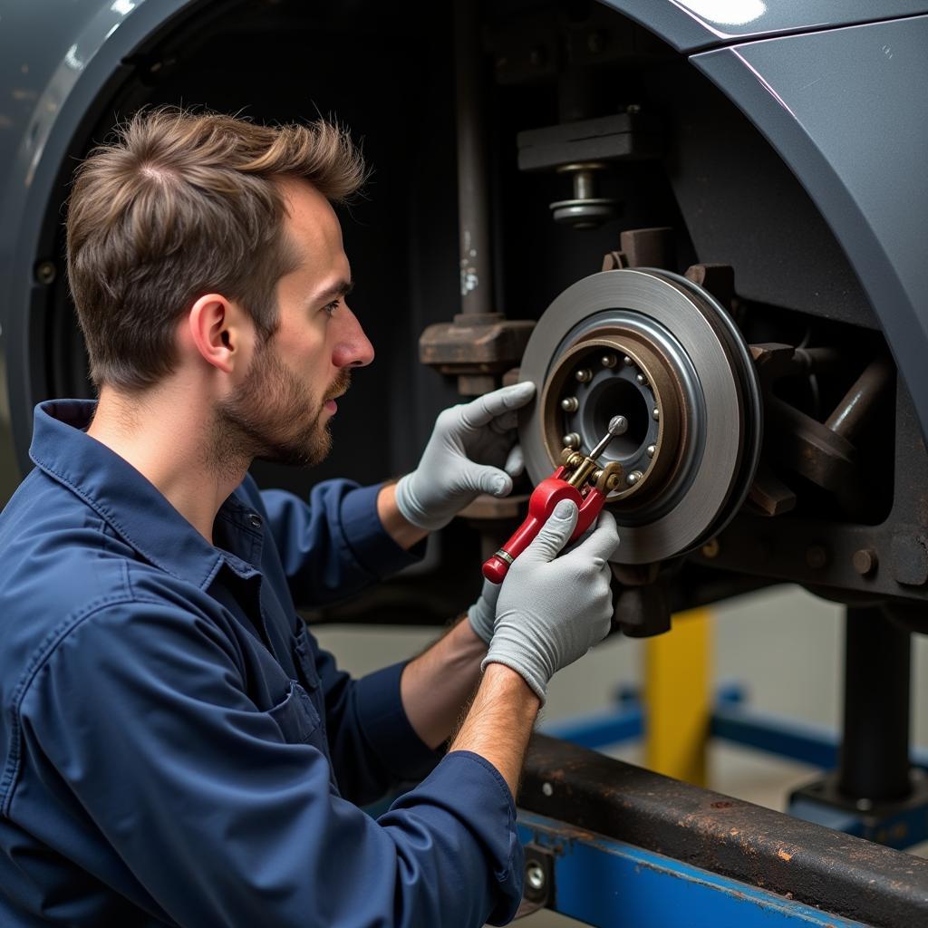 Professional Mechanic Replacing Wheel Bearing