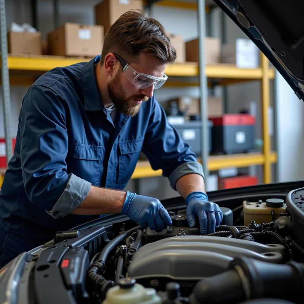 Professional Mechanic Working on Car Engine