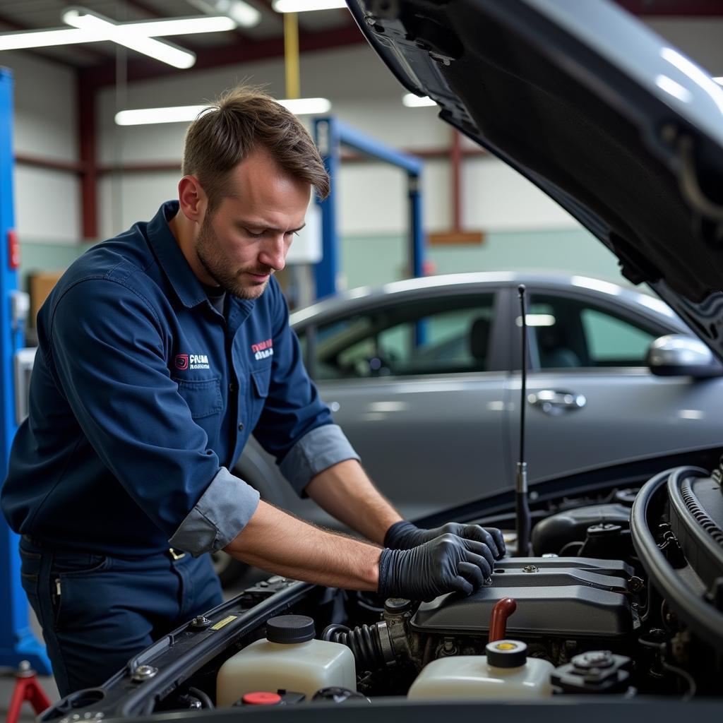 Professional Mechanic Working on Car Engine