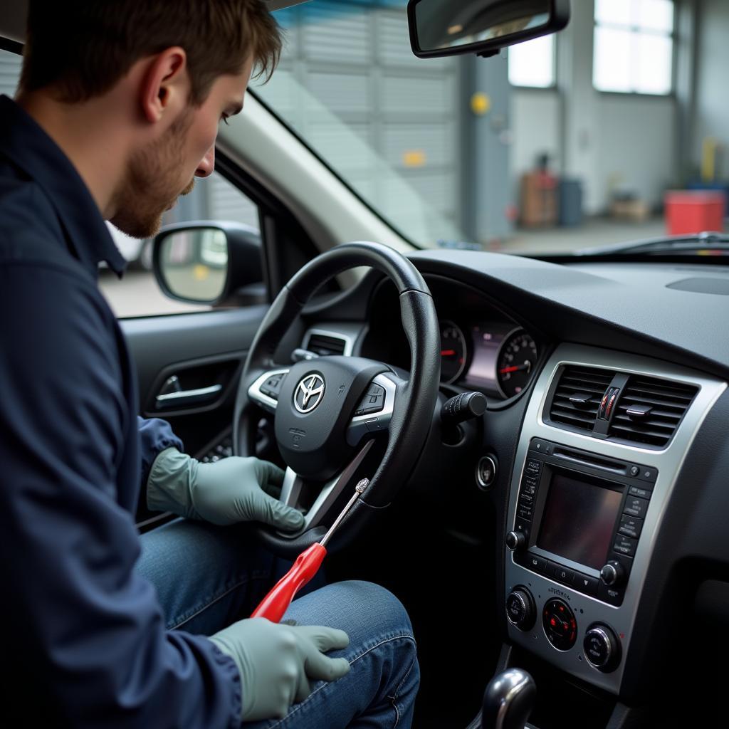 Professional Plastic Repair on a Car Dashboard