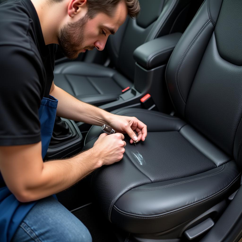 Professional Repair of Deep Scratch on Leather Car Seat