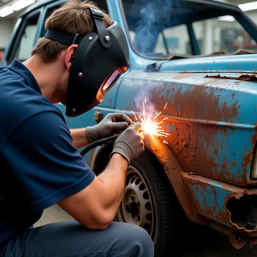 Welding a patch onto a rusted car panel