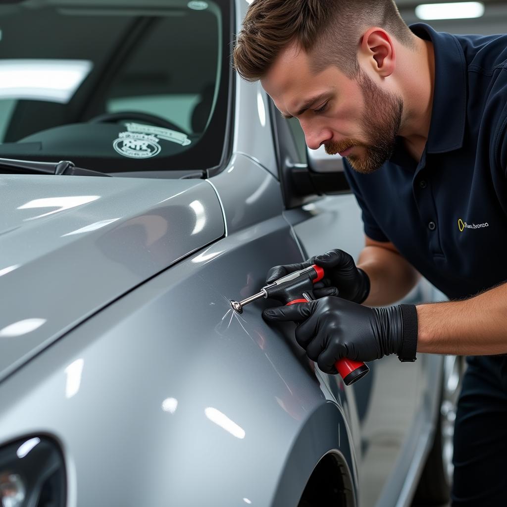 Professional Scratch Repair on Silver Car