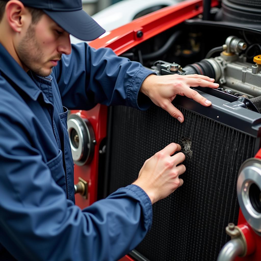 Race Car Radiator Inspection