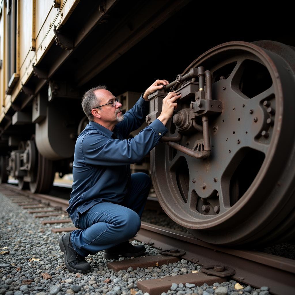 Rail Car Maintenance Superintendent Inspecting Train