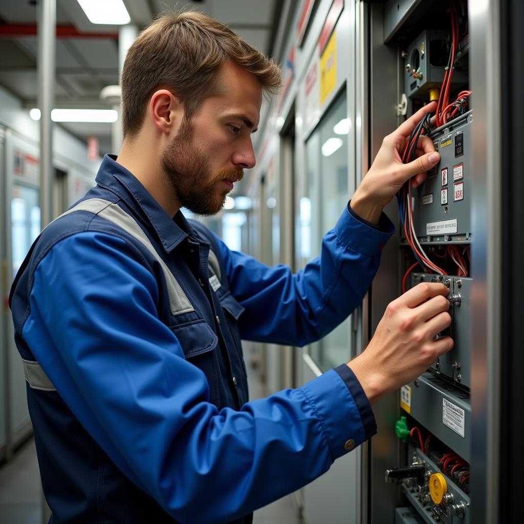 Rail Car Maintenance Trainee Working on Electrical Systems