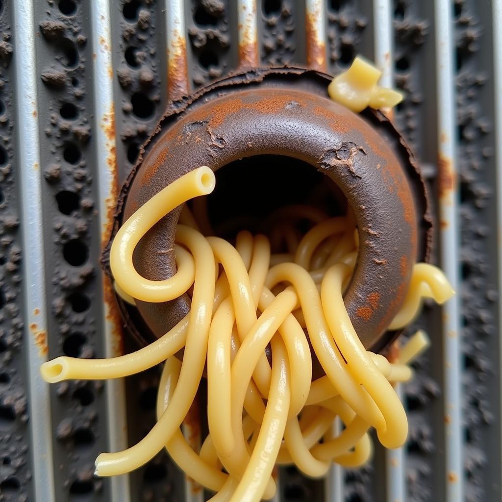 Ramen Noodle Car Repair Fail: A Close-up of a Failed Attempt to Seal a Radiator Leak with Ramen Noodles