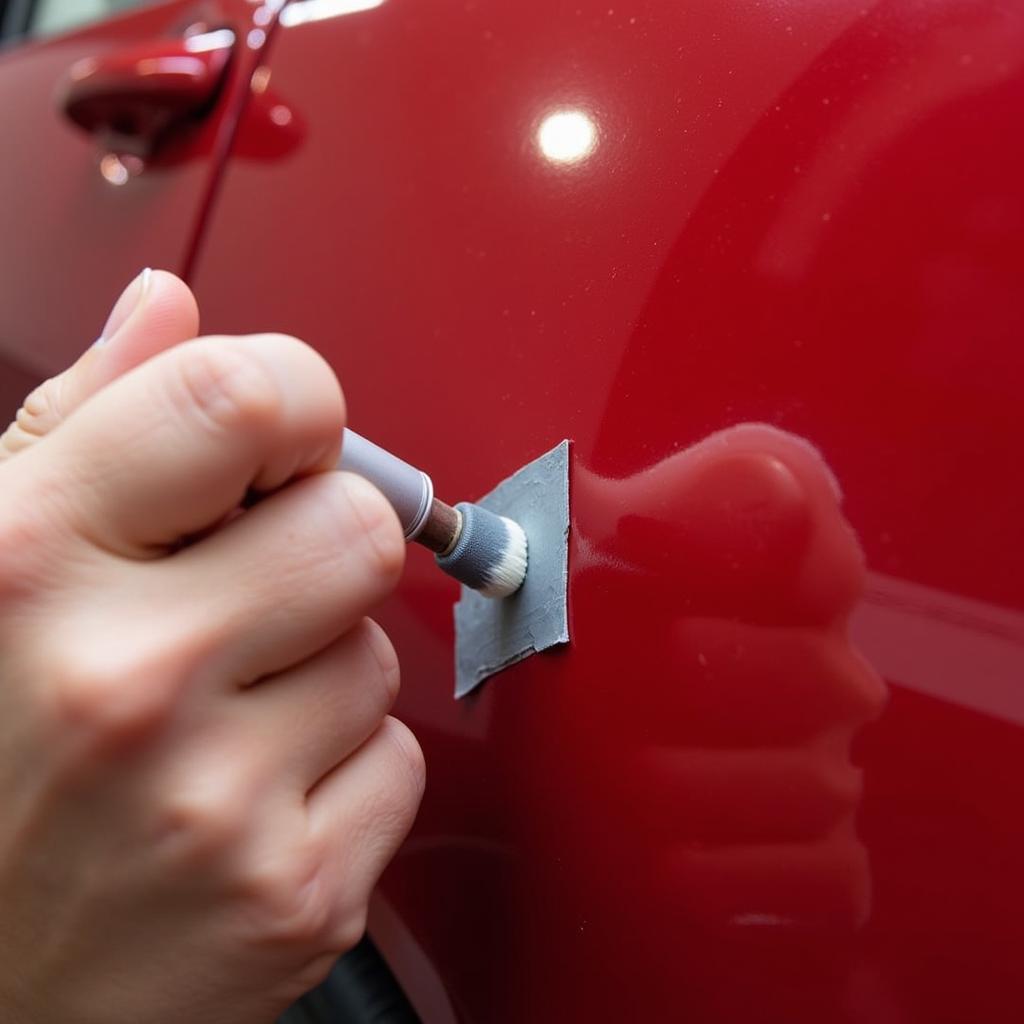 Red car paint scratch repair