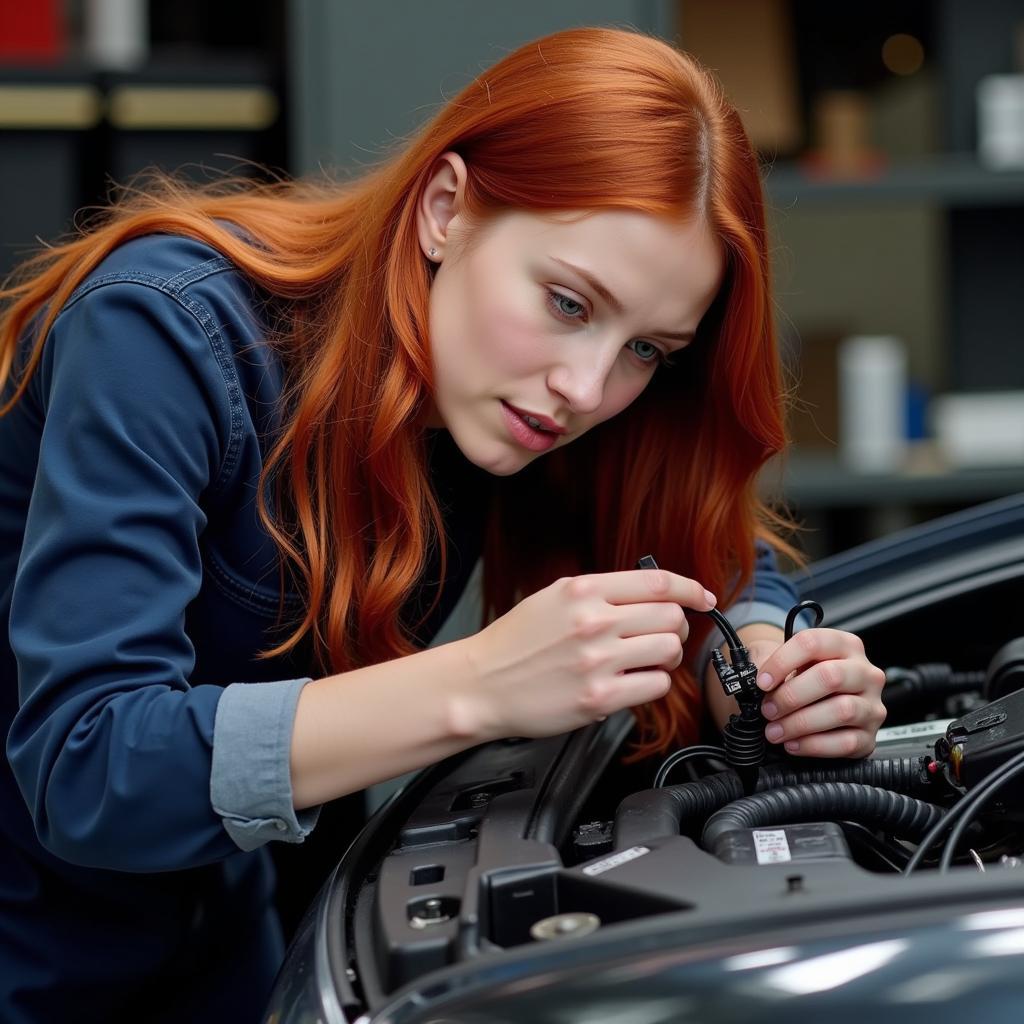 Mechanic Examining Wiring Harness