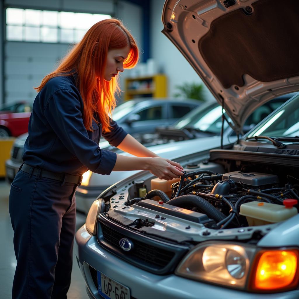 Mechanic Successfully Starting Repaired Car