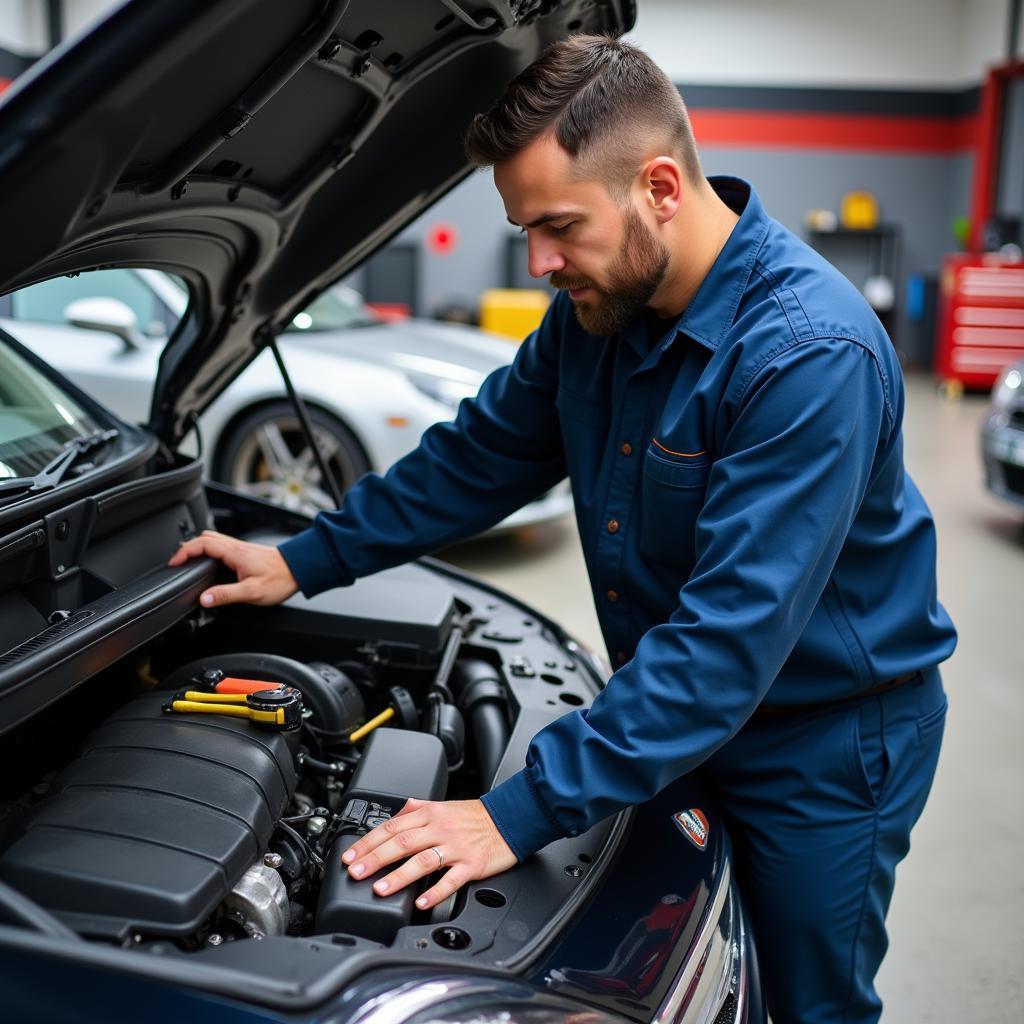 Regular Car Maintenance Preventing Problems: A mechanic inspecting a car engine.