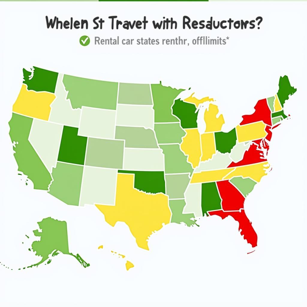 Map showing permitted states for rental car travel