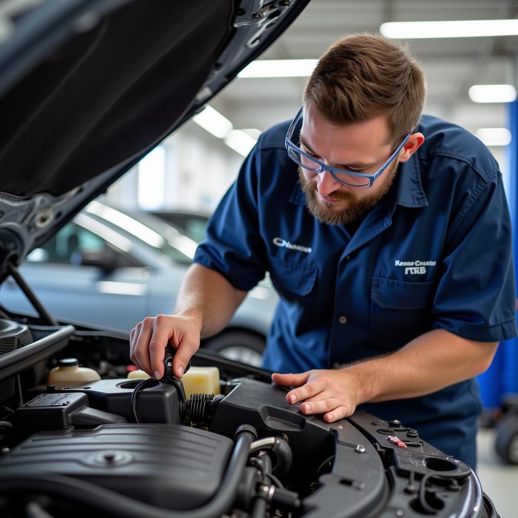 Mechanic Inspecting a Rental Car