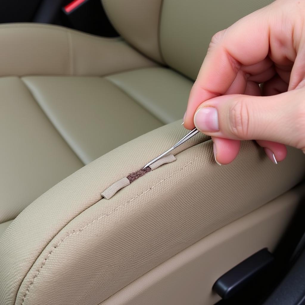 Repairing Fabric Car Upholstery with Needle and Thread