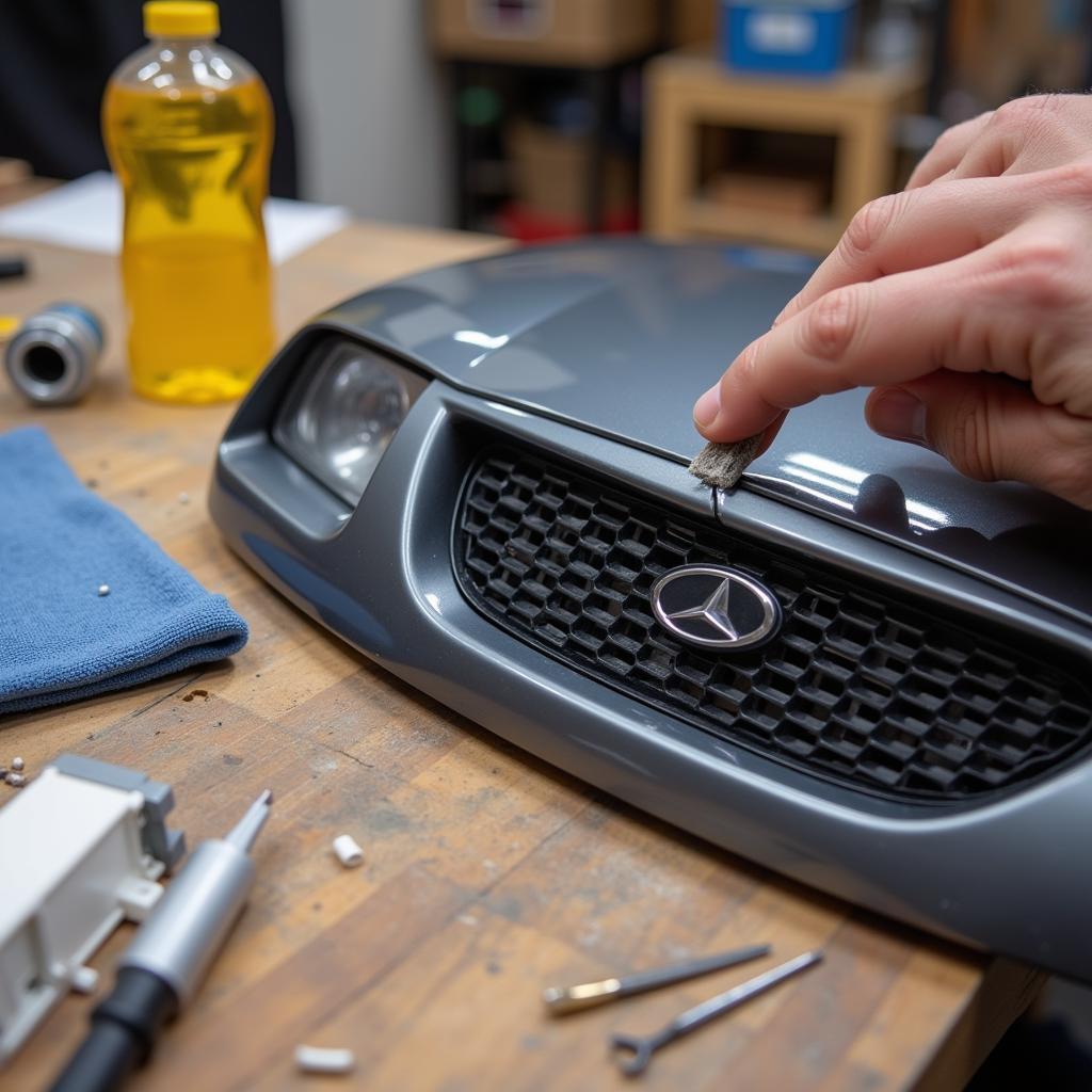 Repairing a minor crack in a car grill